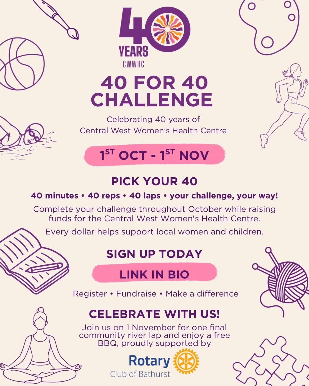 CWWHC 40 for 40 Challenge flyer - full details
